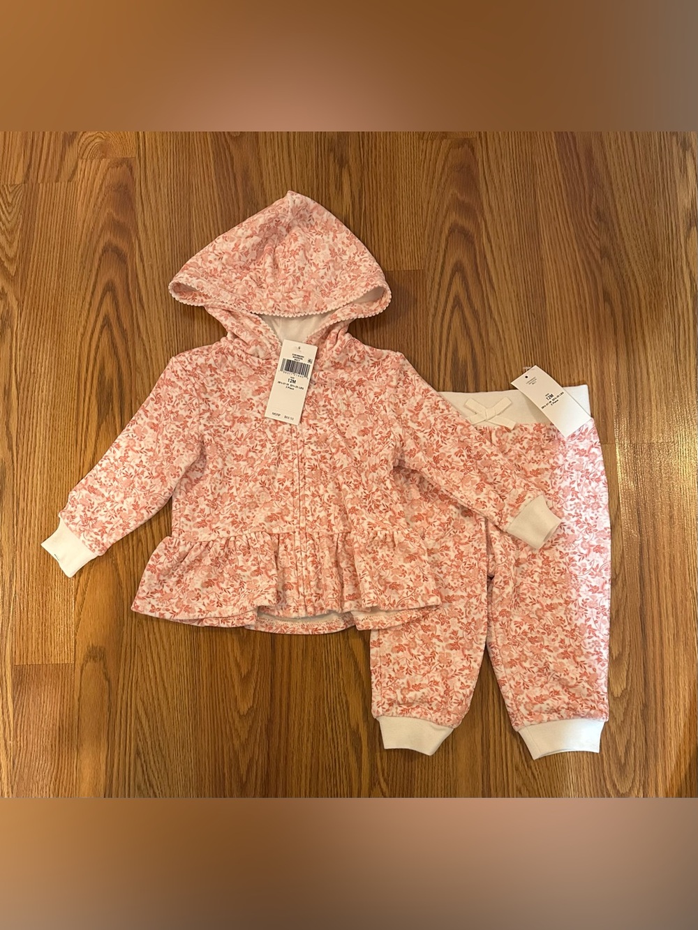 Polo Ralph Lauren Baby Girl Floral Velour Full Zip Hoodie & Pant Set, 12 Months